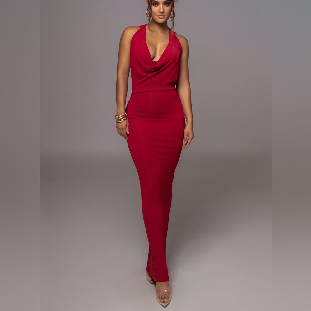 Red Infinite Allure Cowl Neck Dress